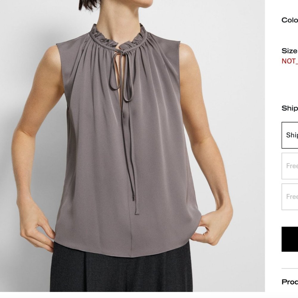 Theory Tie Neck Shell Top in Silk Georgette